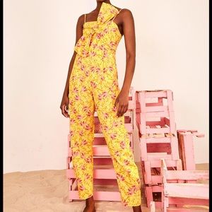 NEW Farm Rio bowtop jumper banana sunshine overalls romper M
